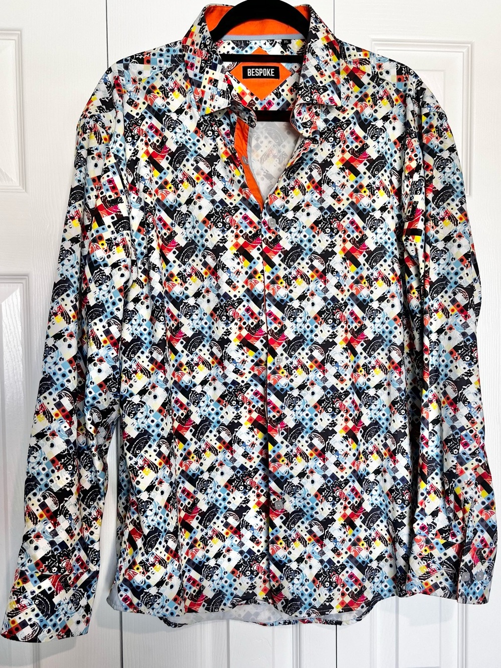 Bespoke Men’s Abstract Pop Art Button Down Shirt XL Colorful Miami Style